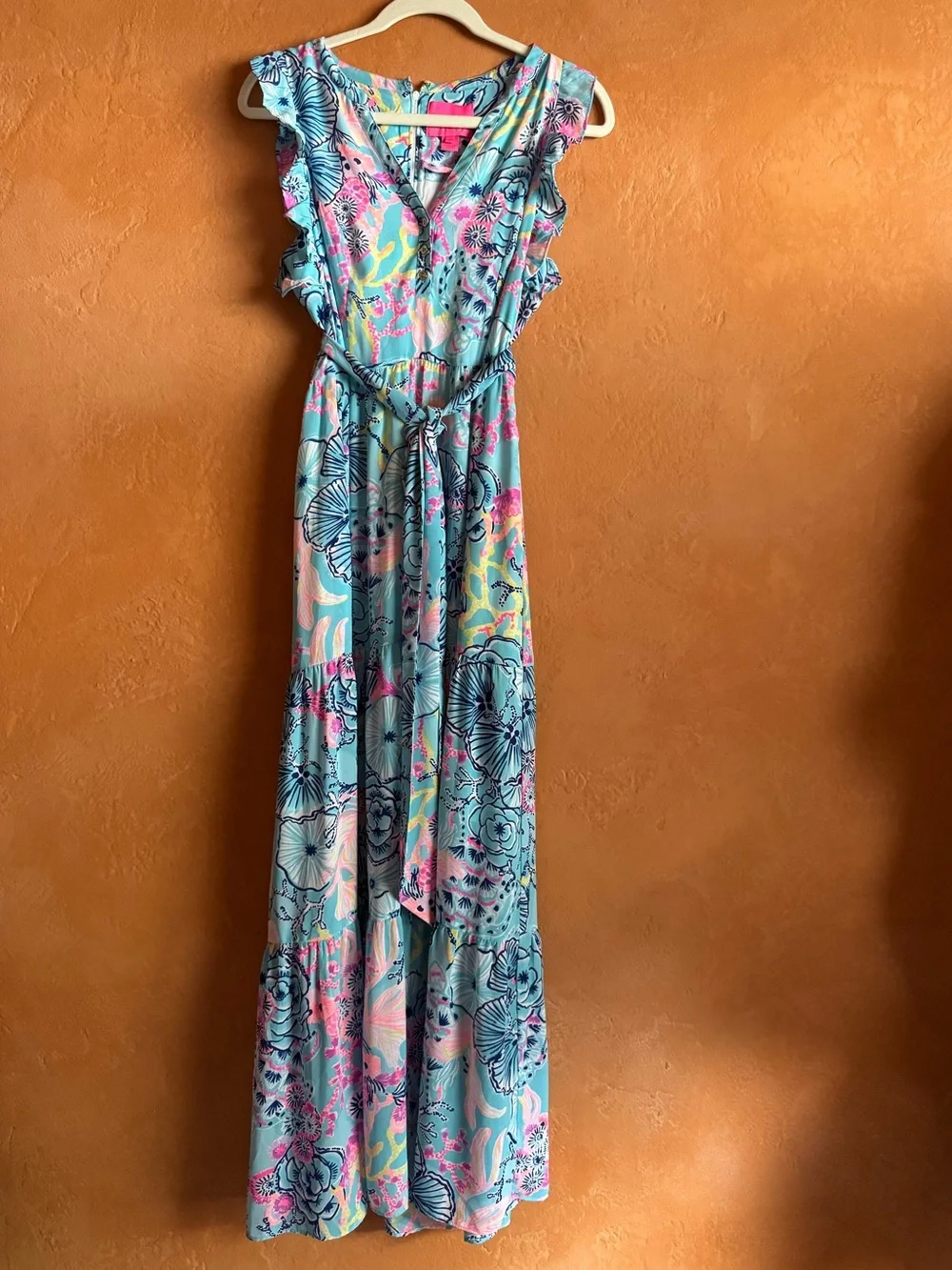 Lilly Pulitzer Destini Maxi Dress Bali Blue Once Upon A Tide Floral Size 2